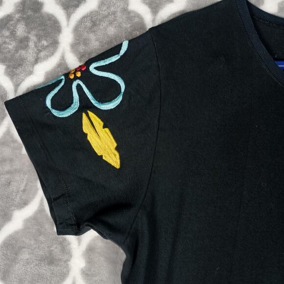 Michael Simon Lite Dress Womens Large Black Embroidered Floral Knit Maxi Boho - Picture 7 of 12